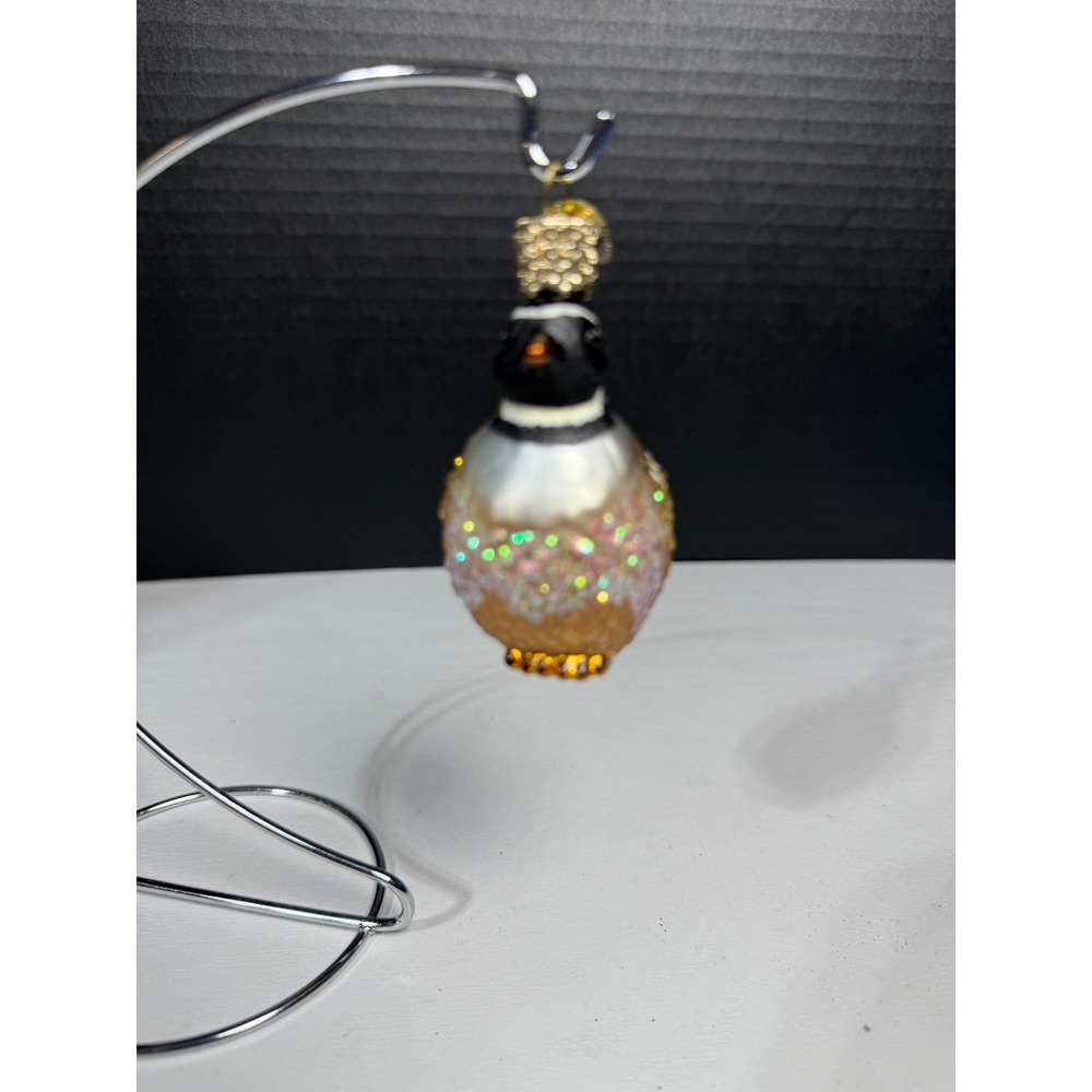 Blown Glass Quail Ornament Glitter Gold Hat Festive Christmas Holiday Decor OWC